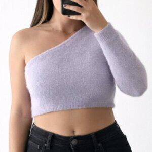 Fashion Nova Lavender One-Shoulder Fuzzy Sweater
